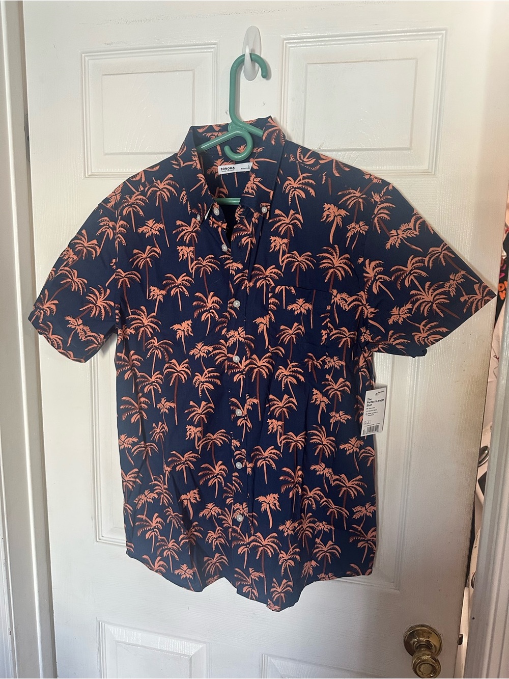 Kohl's Navy and Orange Palm Print Button-Down Shirt